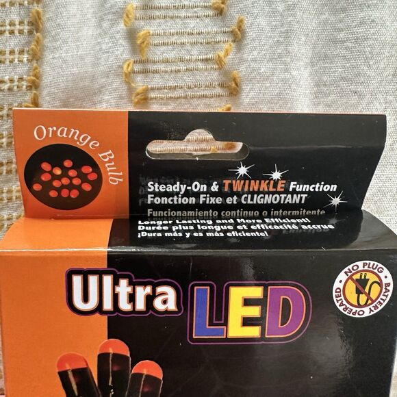 Ultra LED Orange Bulb 15 Lights Battery Operated String Lights w/Twinkle Setting - Picture 4 of 4